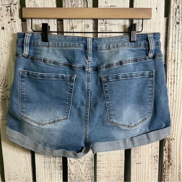 JEANS Distressed Denim Shorts Women’s Large Medium Wash Stretch Blue Boho Grunge - Picture 6 of 10